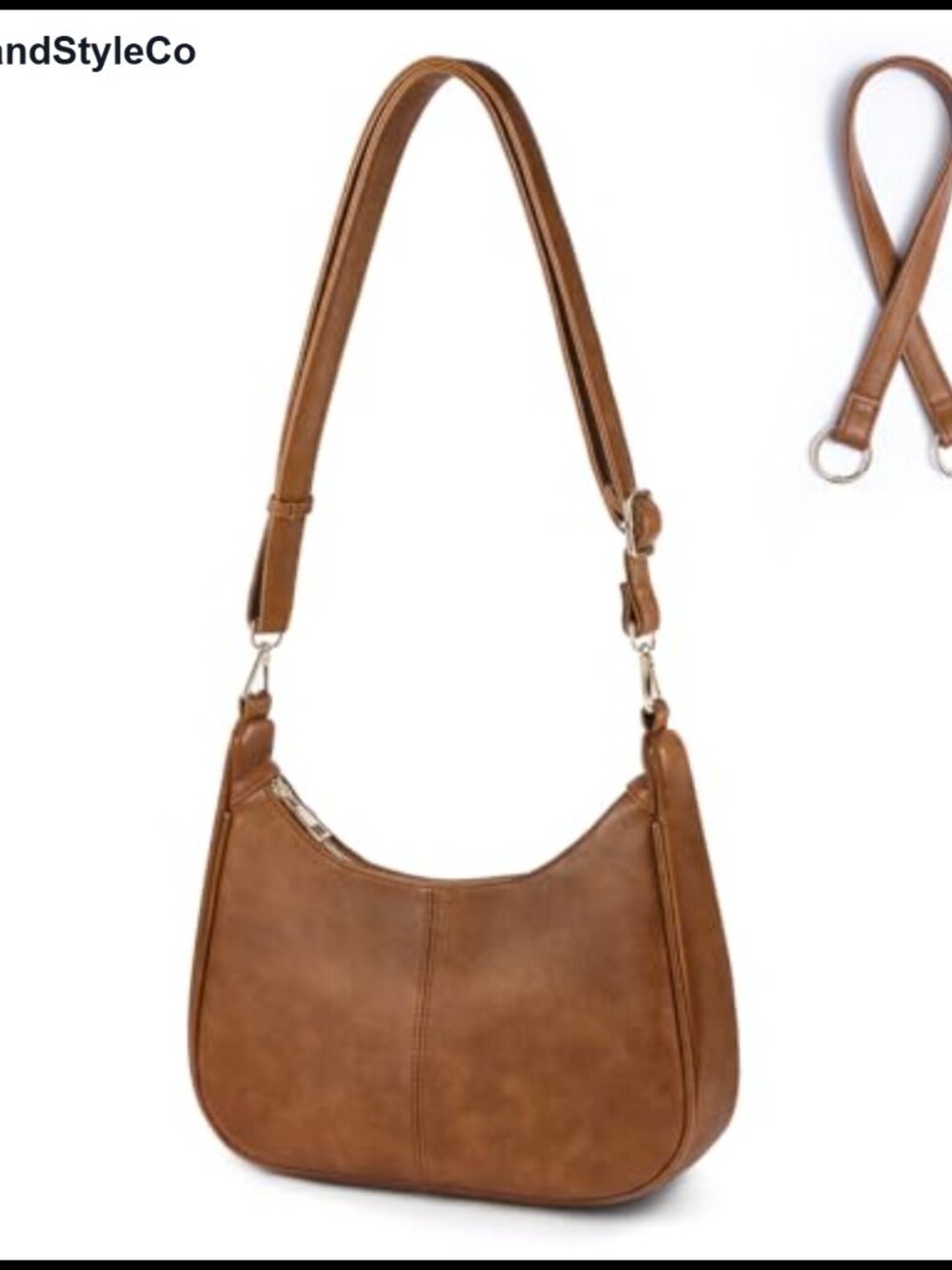 Faux Leather Hobo Crossbody Bag with 2 Straps Shoulder Purse